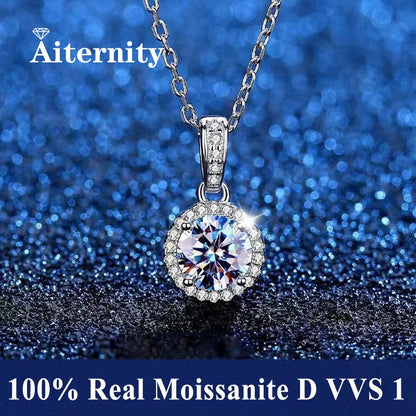 Silver 925 6 Prong Moissanite Pendant Necklace for Women Trendy Design D Color VVS Pass Diamond Testing Jewelry with Box GRA
