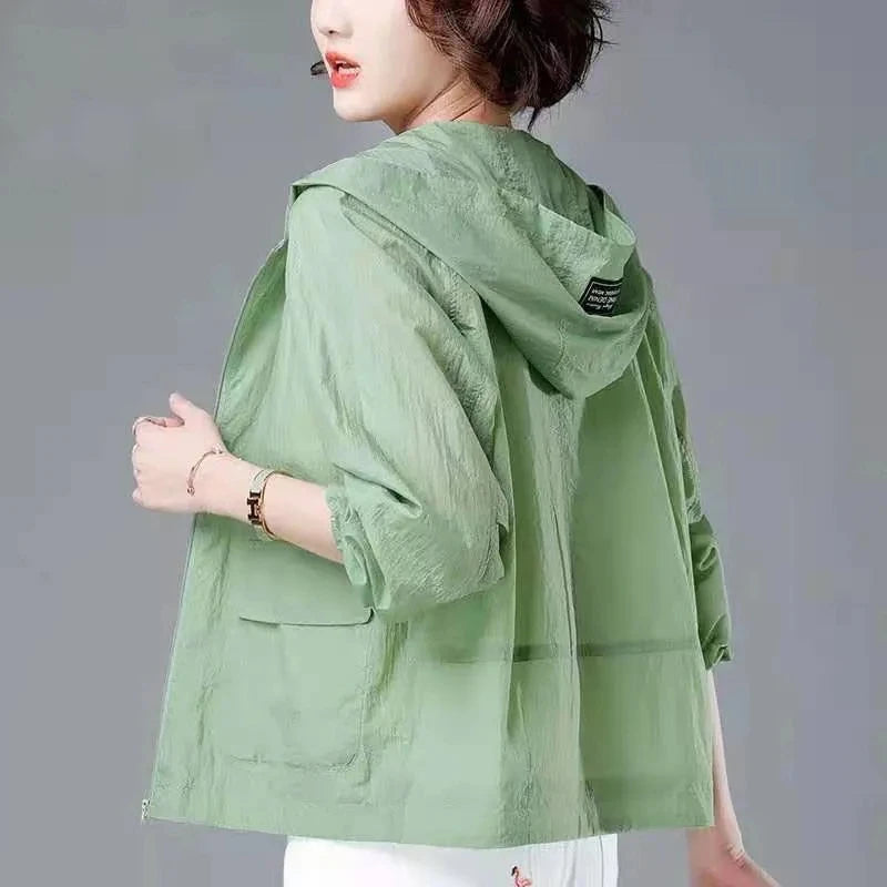 Women's Short Lightweight Loose Breathable Sun Protection Clothing Large Size Comfortable Trench Coat Summer Autumn Outerwear
