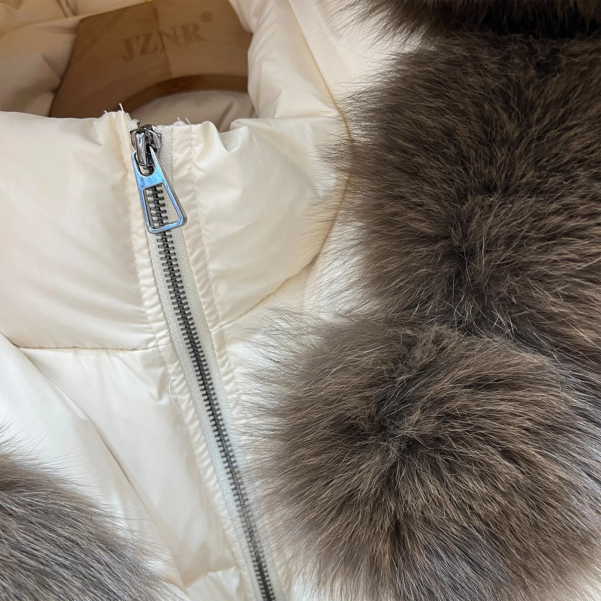Women Winter Long Down Jacket Genuine Fox Fur Large Collar Hooded Slim Fit Waist Belt Warm Fashion Versatile Casual Winter Coat