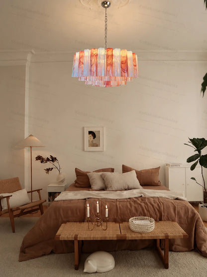 The Pink Love Glass Art Round 50-100cm Dimmable LED Chandelier Hanging Lamps Lustre Suspension Luminaire Lampen For Living Room