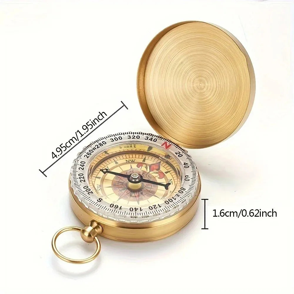Portable Pocket Brass Compass Luminous Navigation Compass Gold Copper Color for Outdoor Camping Hiking Survival Adventure