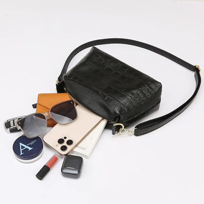 100% Genuine Cowhide Crocod Pattern Luxury Shoulder Bags For Women Designer Solid Color Soft Crossbody Bag Handbags Purses Sac