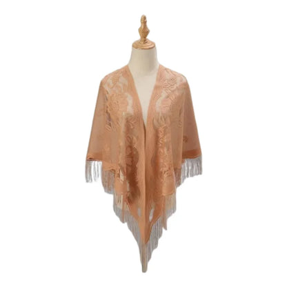 Floral Lace Shawl Wrap Women Embroidery Scarf With Fringe Sheer Kimono Poncho Capelet Summer Beach Cover Up Evening Party Shawls