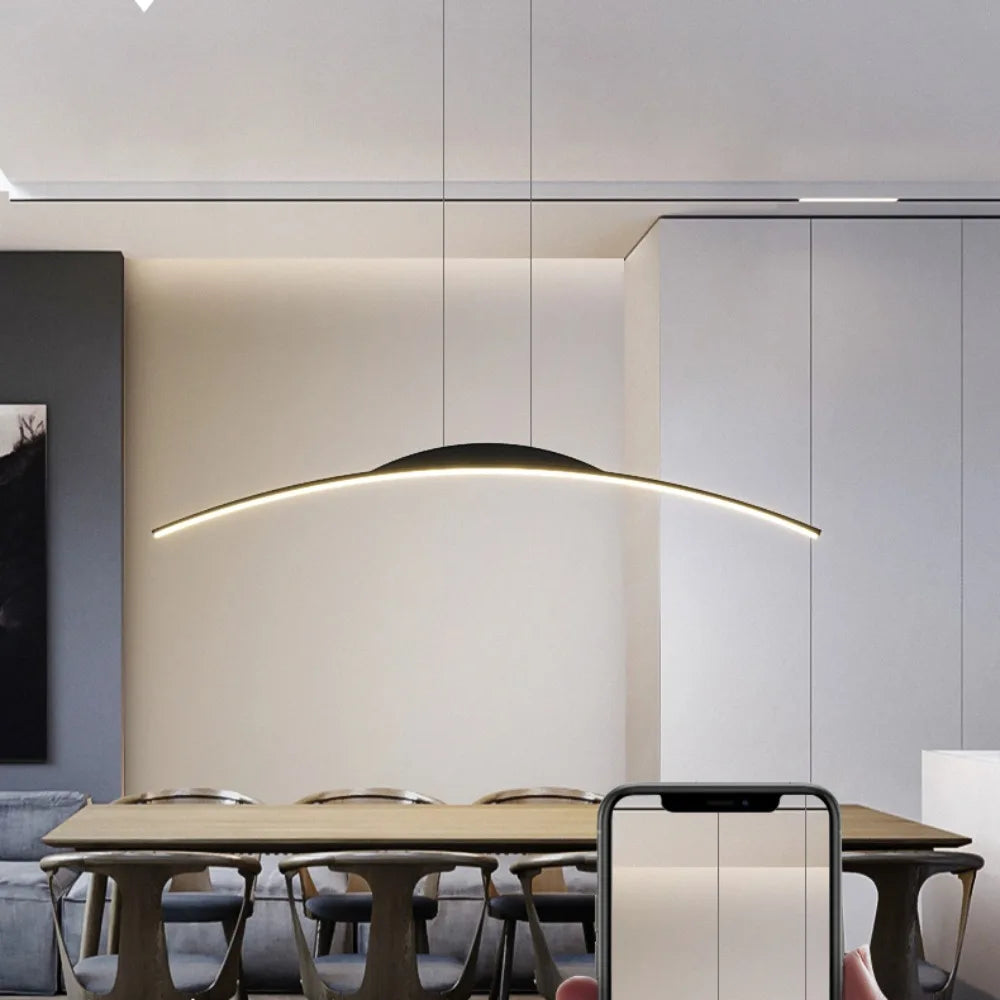 Curved Arc Chandelier for Dining Room Kitchen Bar Living Bedroom Ceiling Pendant Lamp Simple Suspension