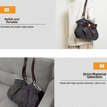Trendy Vintage Women's Bow Handbag Y2k Casual Chic Lady Shoulder Bags All Match Aesthetic Dot Ins Underarm Bag Streetwear