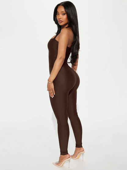Weird Puss Hipster Backless Jumpsuit Women Halter Lace-Up Low Chest Sexy Solid Midnight Activity Stretch Slim Streetwear Overall