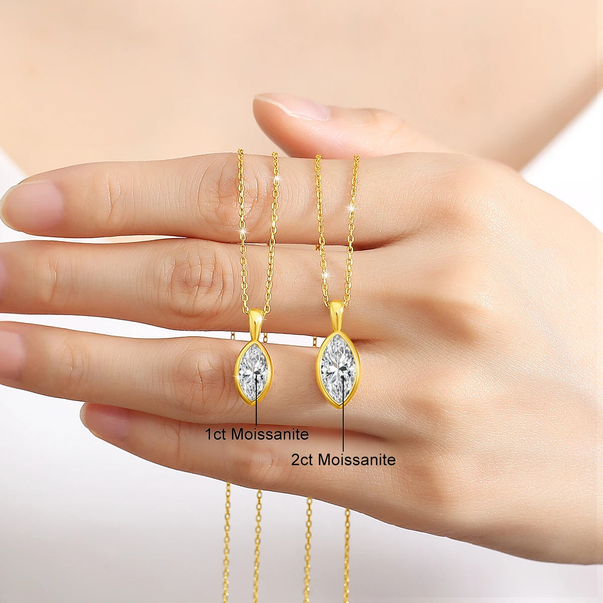 AU585 Gold 14K Marquise Cut Moissanite Pendant Necklace Woman Leaf Shape Clavicle Chain Water Drop Diamond Necklaces