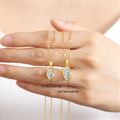 AU585 Gold 14K Marquise Cut Moissanite Pendant Necklace Woman Leaf Shape Clavicle Chain Water Drop Diamond Necklaces