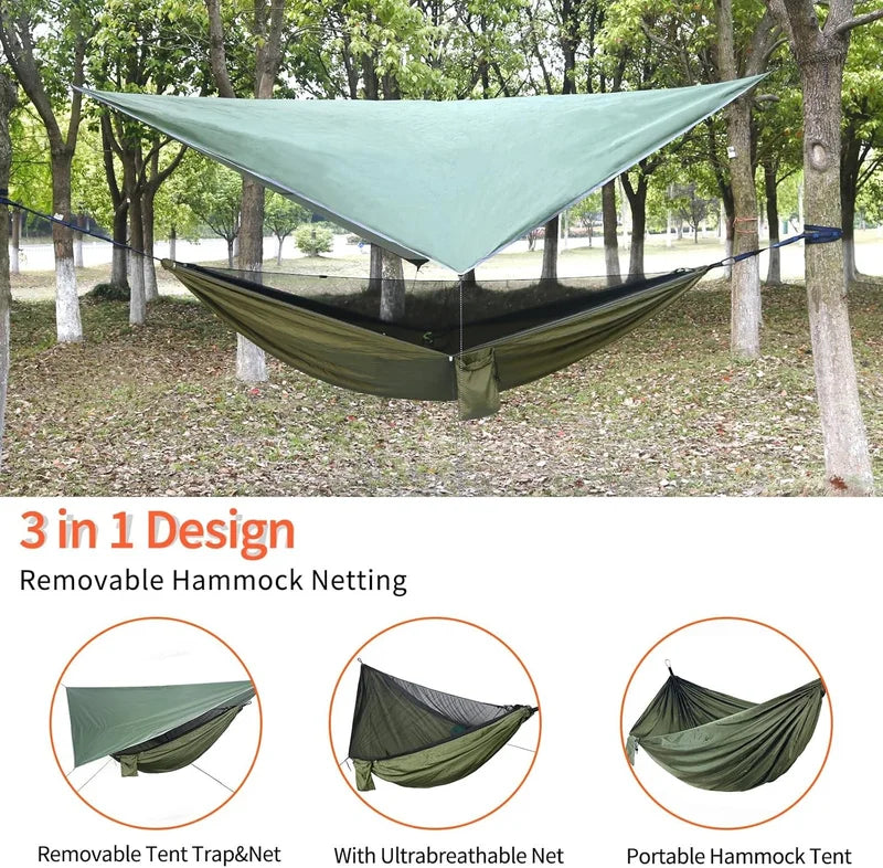 2-in-1 Camping Hammock Tent with RainFly, Portable Sleeping Hammock Camping Bag