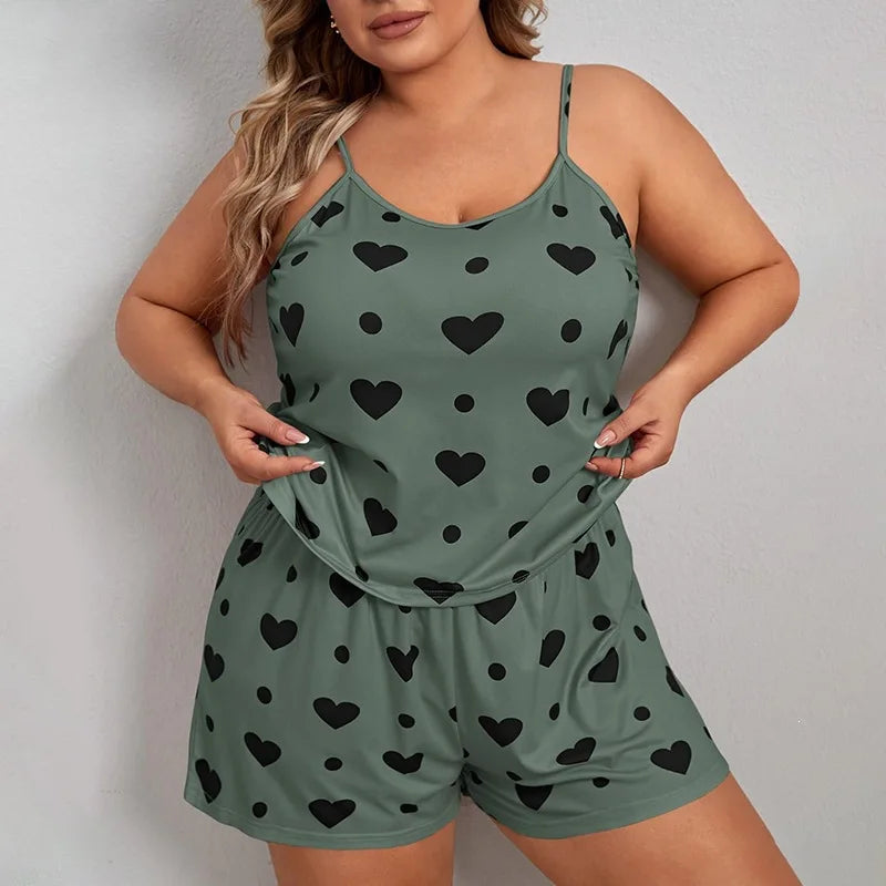 2 Pieces Pajamas Set for Women Plus Size 3XL 4XL 5XL Sleepwear Loose Crop Tops+Shorts Suit Loungewear Home Clothes