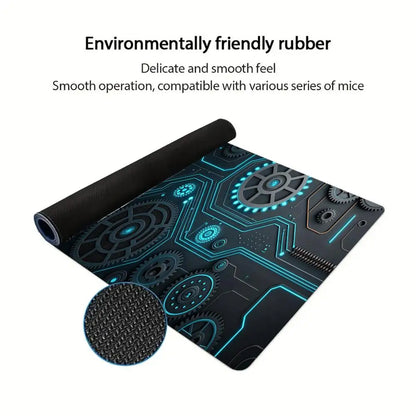 Large XXL Gaming Mouse Pad Desk Mat Keyboard Pad Cyan Circuit Gear Tech Cyberpunk Aesthetic  Mousepad For E-Sports Gamers Boys