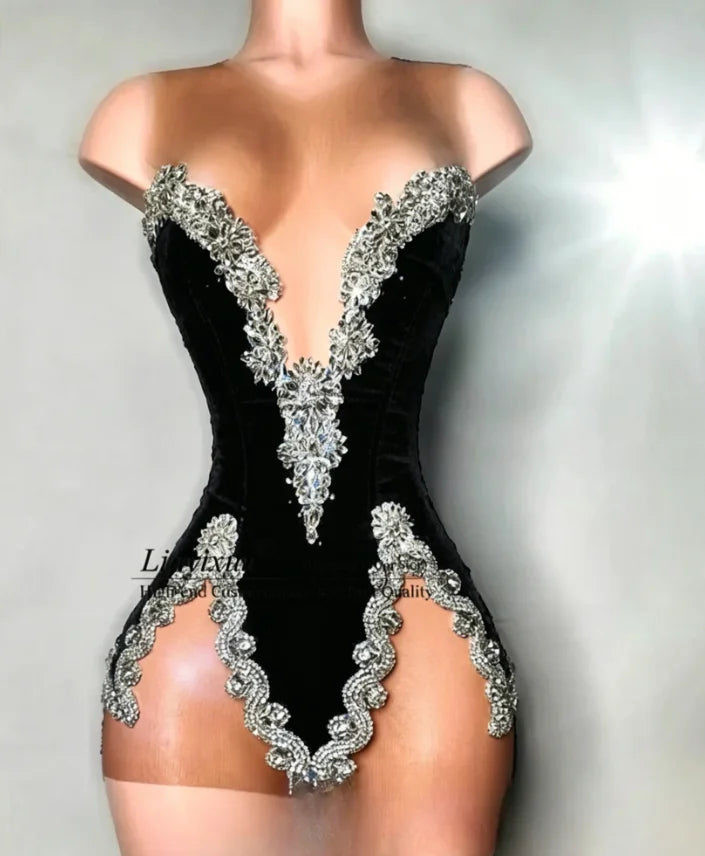 Sexy Short Prom Dresses With Crystal Diamond Customized Birthday Cocktail Gown Aso Ebi Scoop Neck Mini Homecoming Party Gowns