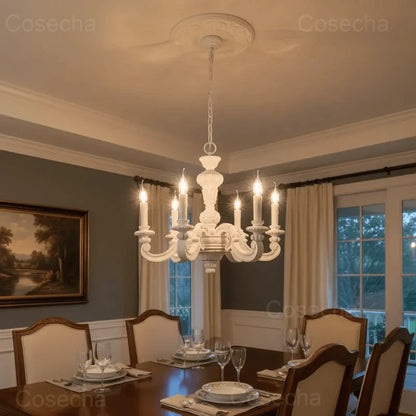 Antique White Wood Chandeliers Mid Century Chandelier Vintage French Hanging Chandeliers Classic 5/6/8 Lights Dining Living Room
