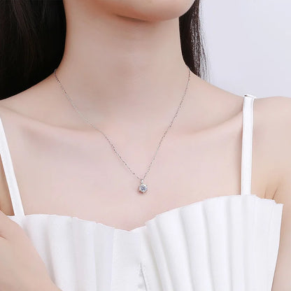 JOIAS HOME Silver S925 1ct D COLRO Moissanite Round Gemstone Pendant Necklace Simple and Elegant O-Chain Fashion Versatile