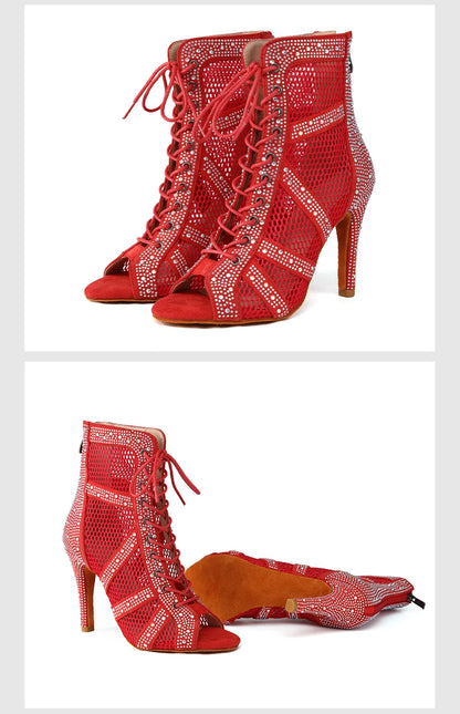 Girls Latin Dance Shoes Women Modern Dance Salsa High-Top Sandals Dance Hall Shoes Ladies Fashion Sexy High-Heeled Suede Boots
