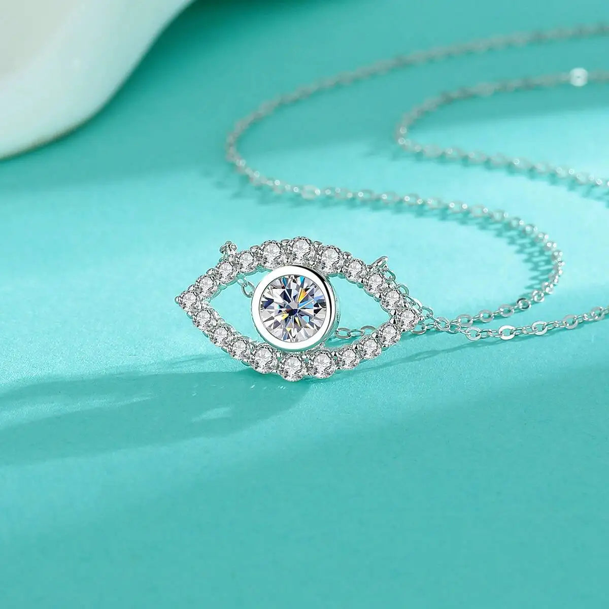 TS 925 Sterling Silver Plated Platinum Moissanite Necklace For Women 1 Carat Lab Moissanite Eye Pendant Necklace Jewelry Gift
