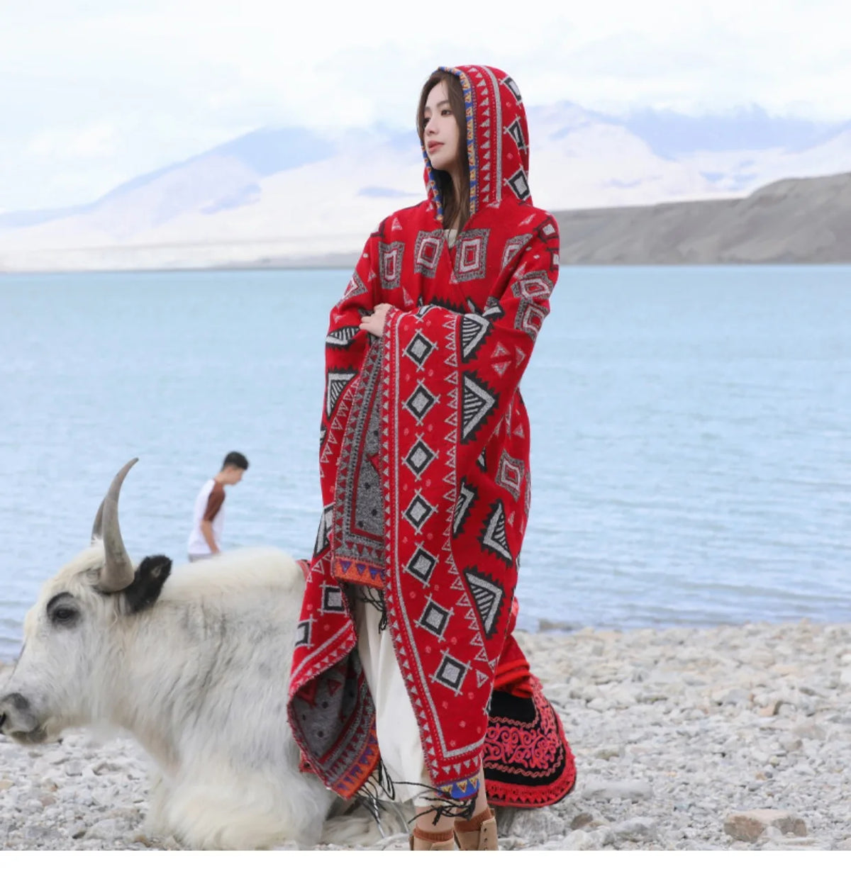 GypsyLady Bohemian Vintage Chic Cloaks Capes Hooded Blue Women Autumn Warm Knitted Ethnic Capes Tassels Cloak Poncho Outwear New