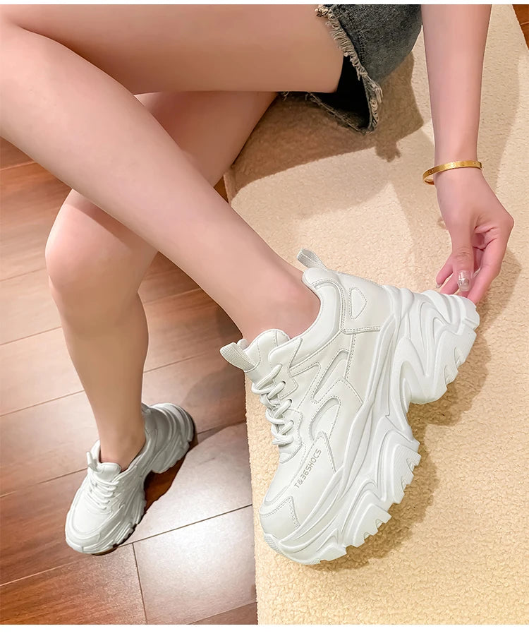 ZJR 14cm Chunky Sneakers for Women Super Increasing Women Shoe High Quality Real Leather Shoes Lightweight Platform Shoes 8-14cm