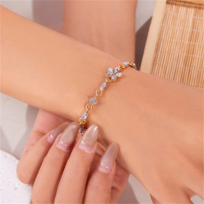 Elegant Crystal Flowers Bracelets For Women Girls Y2K Sweet Sparkling Zircon Floral Plant Chain Bracelet Luxury Wedding Jewelry