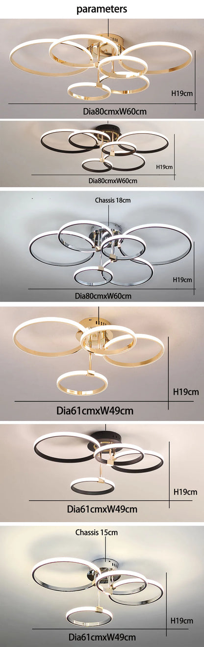Modern LED Ceiling Chandelier for Living Bedroom,Round Dimmable Ceiling Lamp,Gold/Chrome/Black Bedroom Ceiling Light Fixture