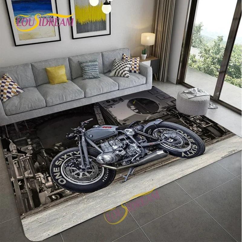 Retro Motorcycle Area Rug Carpet Moto Fans Non-slip Large Door Step Mat Bathmat for Living Room Bedroom Entrance Home Decoration