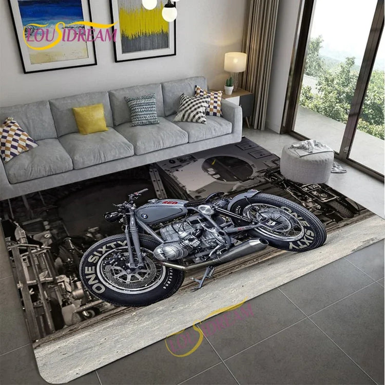 Retro Motorcycle Area Rug Carpet Moto Fans Non-slip Large Door Step Mat Bathmat for Living Room Bedroom Entrance Home Decoration