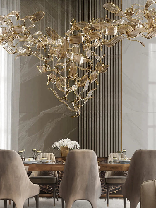 Large Customized Hotel Lobby Banquet Hall Artistic Glass Chandelier Lighting LED Fixtures Living Room Island Light Fixture