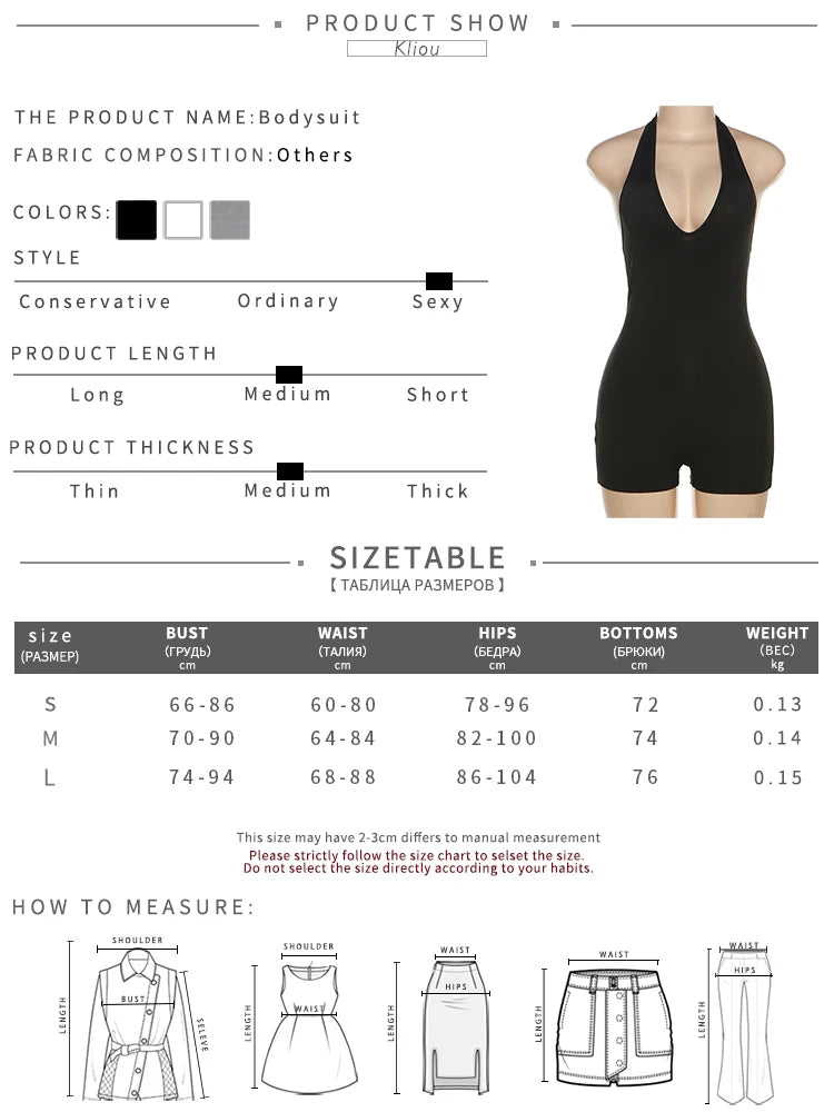 Kliou Casual Halter Rompers Women Sporty Concise Solid V-neck Sleeveless Cleavage Backless Skinny Playsuits Female Activewear