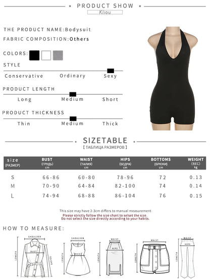 Kliou Casual Halter Rompers Women Sporty Concise Solid V-neck Sleeveless Cleavage Backless Skinny Playsuits Female Activewear