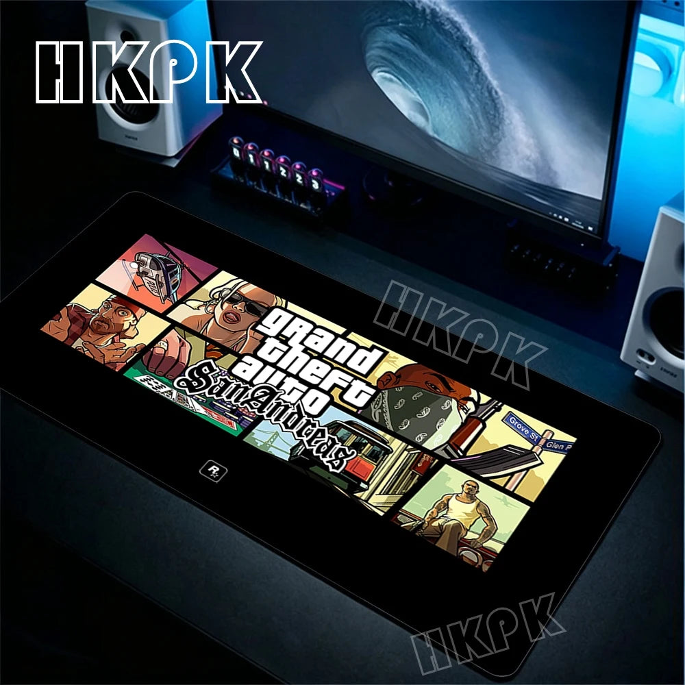 Large Gamer Desk Mat Office Table Pad Grand Theft Auto Deskpad Pad Computer Laptop Accessories Gaming Mousepad Anime Xxl 90x40cm
