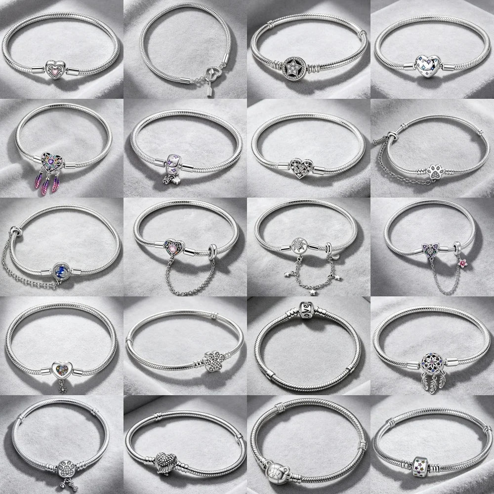 2026 Hot Selling 925 Silver Heart Shaped Buckle Snake Chain Sparkling Zircon Original Bracelet Women Fashionable Luxury Jewelry