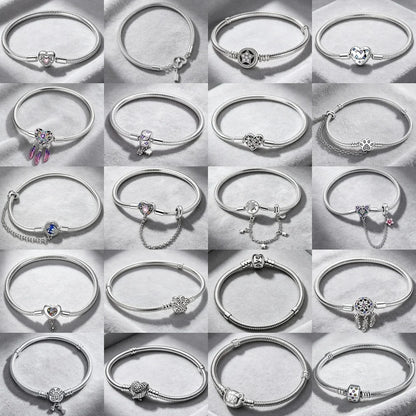 2026 Hot Selling 925 Silver Heart Shaped Buckle Snake Chain Sparkling Zircon Original Bracelet Women Fashionable Luxury Jewelry