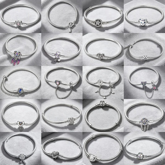 2026 Hot Selling 925 Silver Heart Shaped Buckle Snake Chain Sparkling Zircon Original Bracelet Women Fashionable Luxury Jewelry