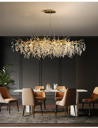 Modern Dining Room Branch Pendant Lights Lustre Crystal Led Hanging Lamp Post Luxury G9 Suspend Lamp Gold Droplight Fixtures