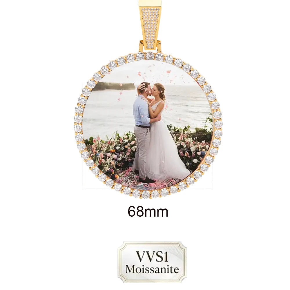 ESKEEM Custom Picture Moissanite Pendant Necklace 18k Gold Plated Personalized Brass Circle Chain Photo Pendant for Men Women