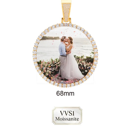ESKEEM Custom Picture Moissanite Pendant Necklace 18k Gold Plated Personalized Brass Circle Chain Photo Pendant for Men Women