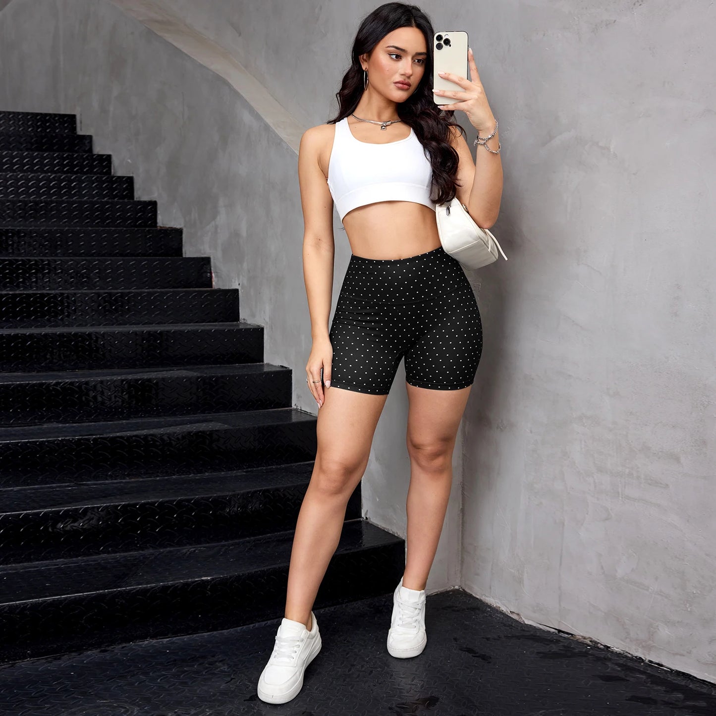  Women's Sexy Polka Dot Yoga Shorts Summer Casual Running Fitness Shorts Sportswear High Waist Tights Gym Outfit