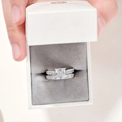 Newshe 2 Pcs GRA Certified Moissanite Princess Cut Wedding Rings Set for Women 925 Sterling Silver Engagement Ring Jewelry