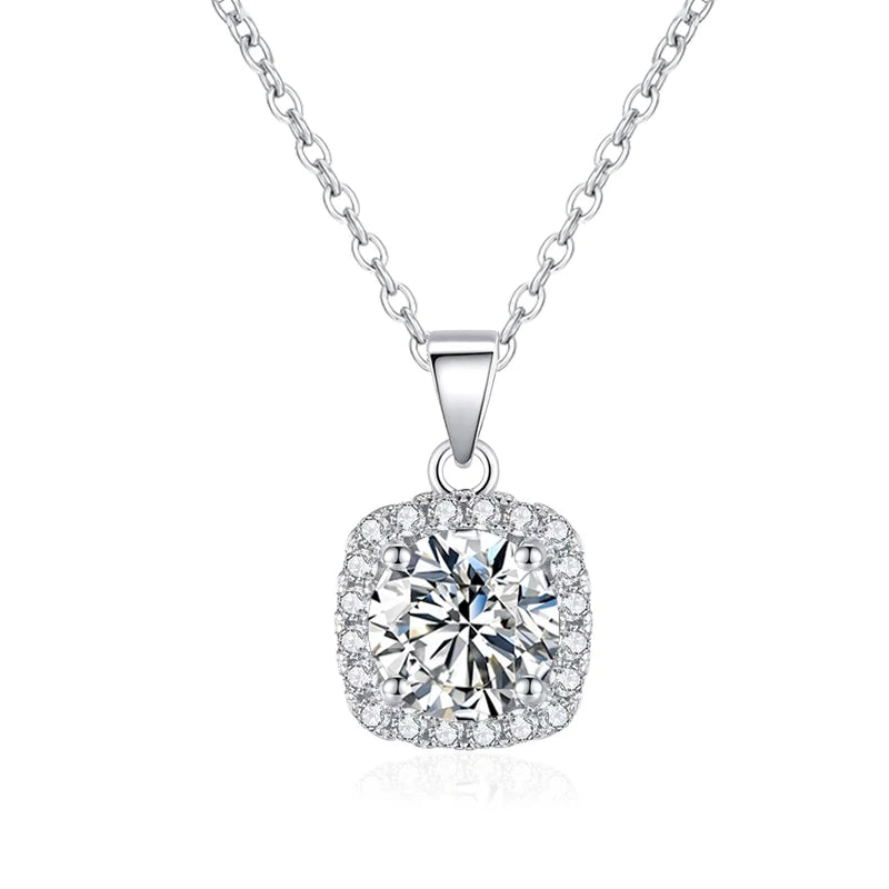 NeeTim 1ct 2ct D VVS1 Moissanite Necklace for Women Sterling Silver 925 with White Gold Plated Lab Diamond Pendant Necklaces