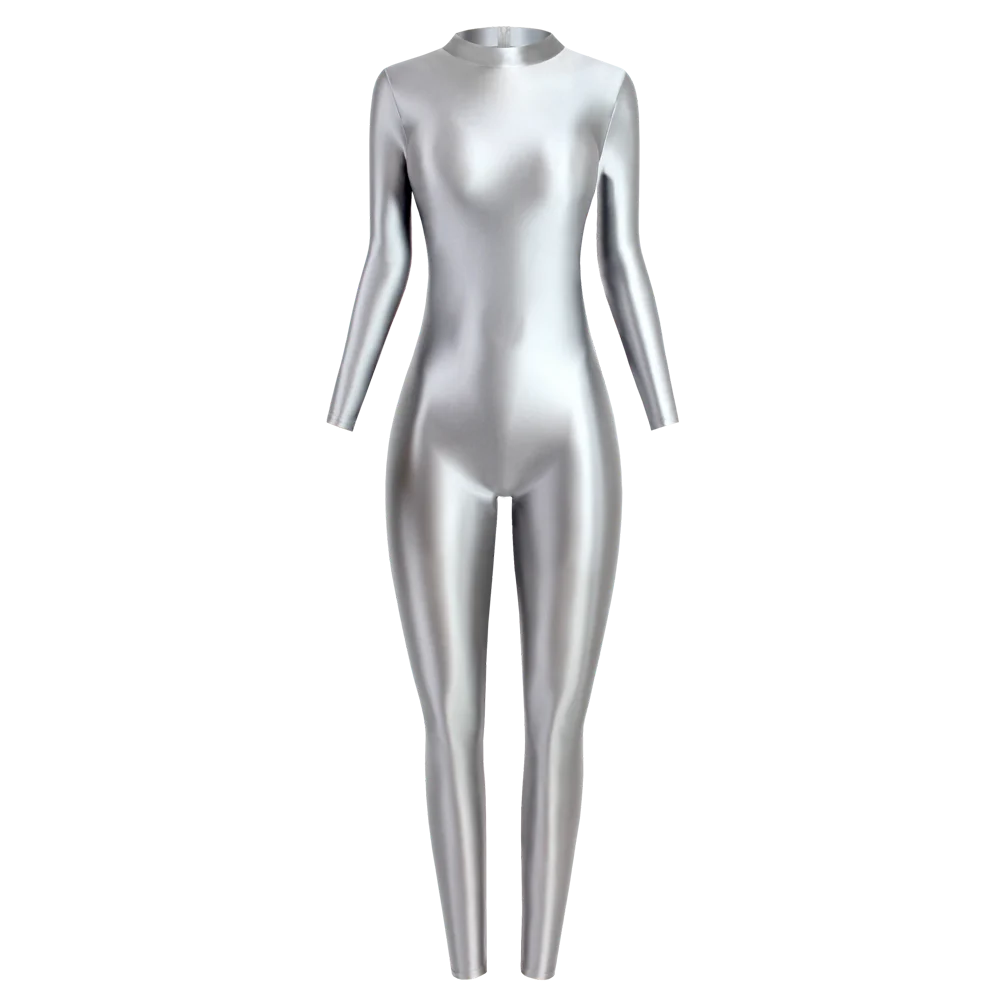 MJINM Sexy Shiny Bodysuit Tight-fitting Oil Smooth Back Zipper Overalls Yoga Zentai Suits Casual Sport Tights Catsuit Jumpsuits