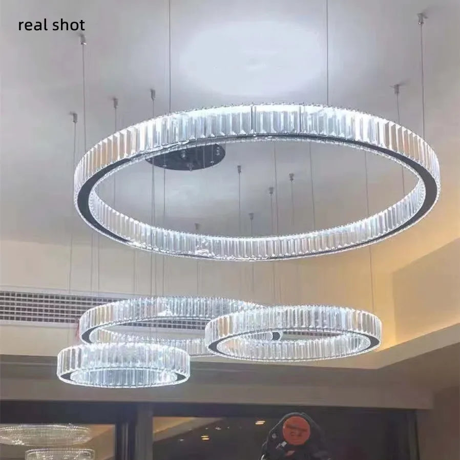Modern Luxury Led Dimmable Pendant Lights Lustre Living Room Chandelier Lamp Fixtures Foyer Shiny Steel  Luminarias Light