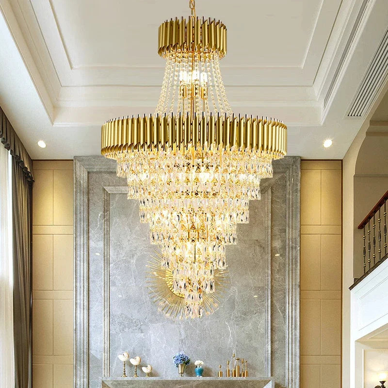 Luxury Crystal Chandeliers Home Villa Duplex  Attic Living Room Lighting Loft Decoration Indoor Pendant Lights Fixtures