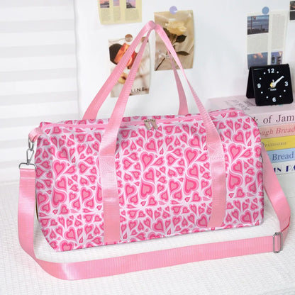 Popular Youthful Trendy Pink Love 3D Print Barrel Shape Crossbody Outdoor Sports Bags Gym Yoga Bag Large Capacity Travel Bags