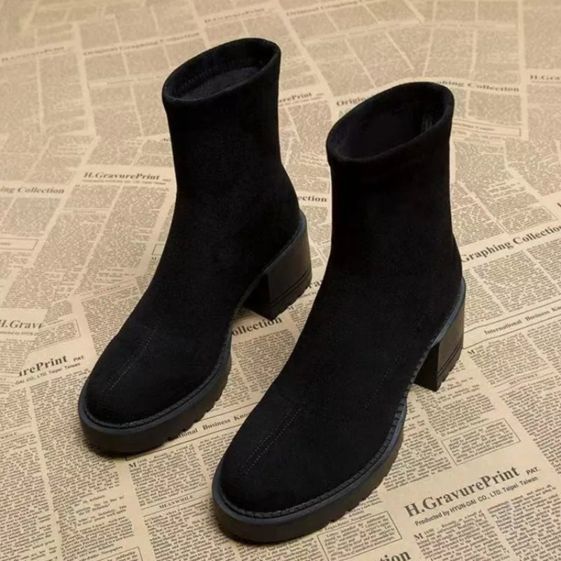 High Heels Women Ankle Boots Fashion Suede Chunky 2025 Winter Shoes Designer Elegant Dress Pumps New Brand Zapatillas De Mujer