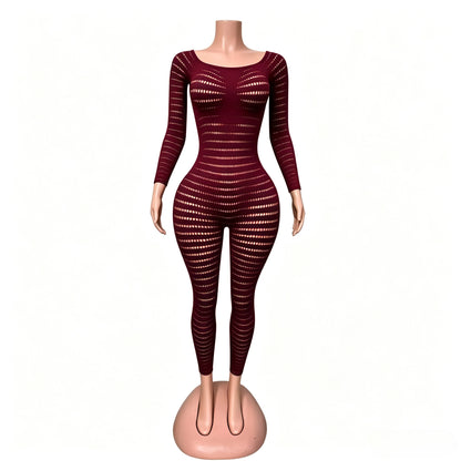 FAGADOER Women Sexy Knit See Through Bodycon Jumpsuits 2026 Summer Solid Color Hollow Out Rompers Night Party Club Playsuits New