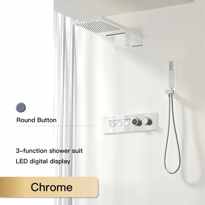 Luxury Black Brass Shower System Wall-Mounted LED Digital Display Design Cold & Hot Dual-Control 4-Function Ceiling Shower Tap