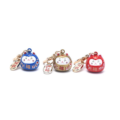 New Japanese Cute Lucky Cat Bell KeyChains Car Bag Decor Water Sound Bell Pendant Charm Keys Couple Gifts Keyring Pray Keyfob