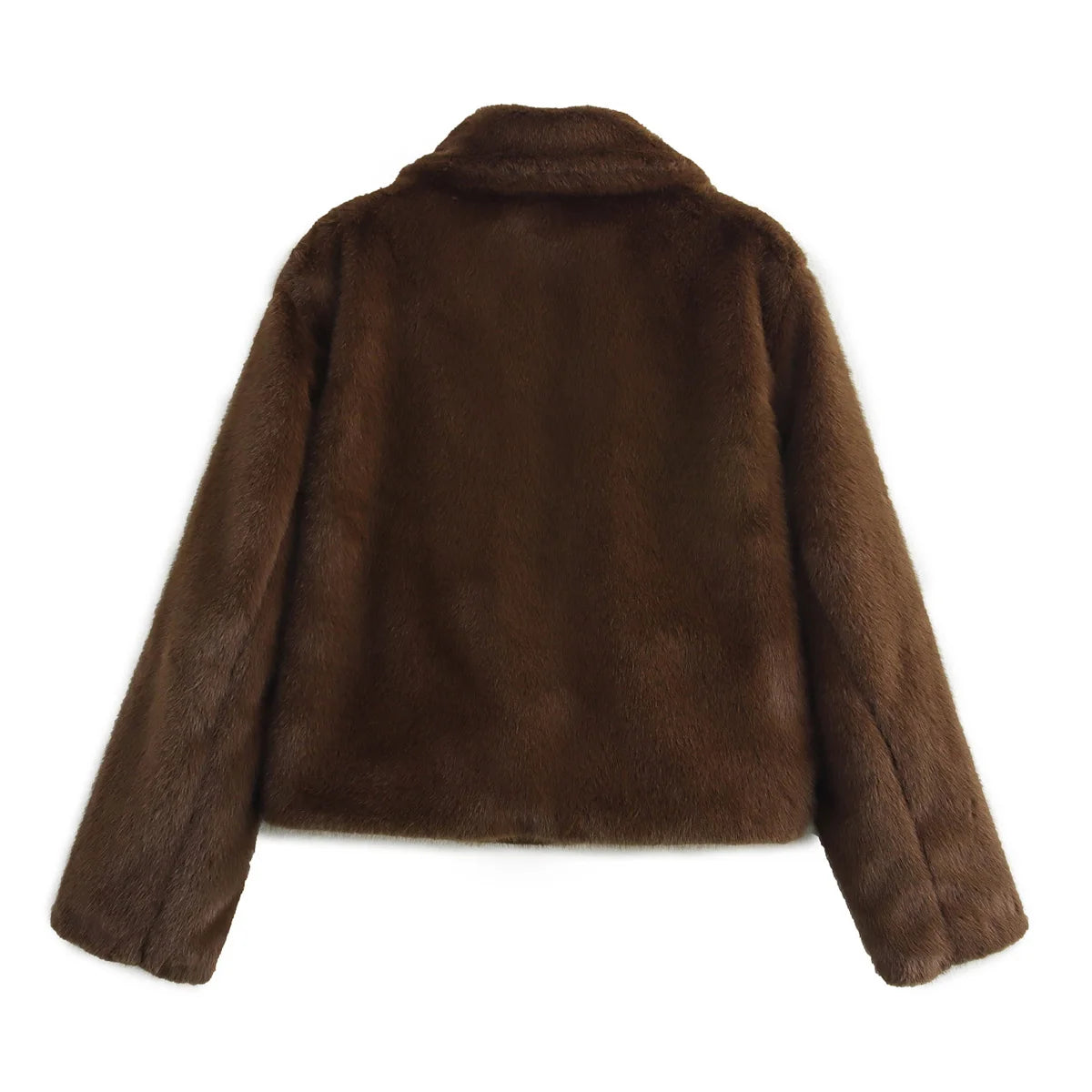HH Women Casual Brown Short Faux Fur Coat Turn-Down Collar Long Sleeve Jacket 2025 Autumn Winter Loose High Street Outwear