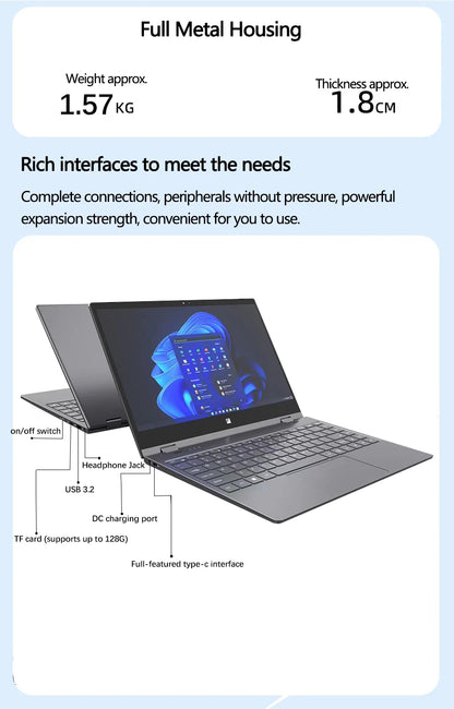 14'' Touch 360° Flip 2-in-1 Laptop FW-Y1 Mini Convertible Tablet Notebook Intel N95 12GB LPDDR5 Portable Student Office Netbook