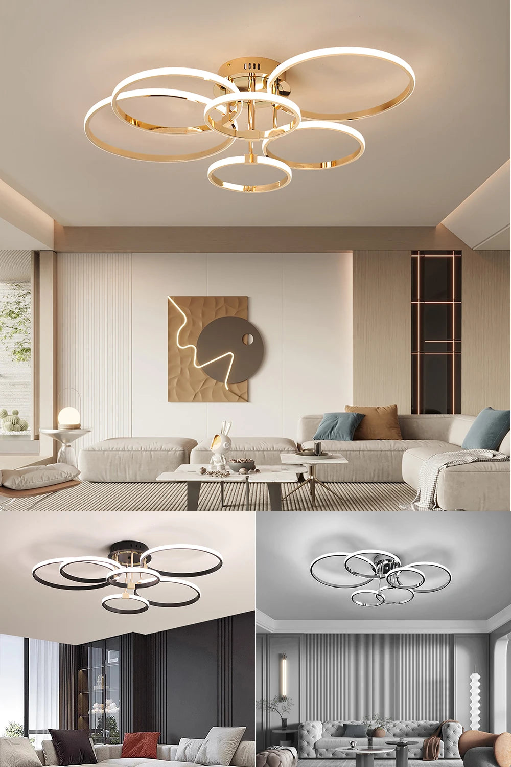 Modern LED Ceiling Chandelier for Living Bedroom,Round Dimmable Ceiling Lamp,Gold/Chrome/Black Bedroom Ceiling Light Fixture